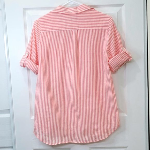 J.CREW Women's Semi Button Red Stripe Blouse 2 - Picture 2 of 5